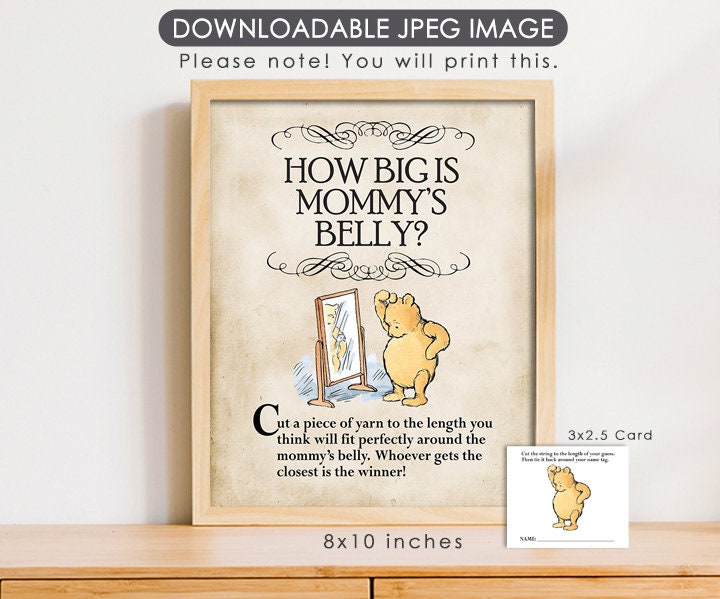 How Big Is Mommy's Belly - Downloadable Winnie The Pooh Baby Shower Game Sign - spikes.digitalshop