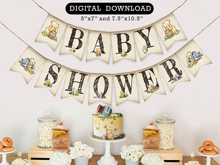 Downloadable Digital Banner Garland/ Classic Winnie The Pooh Bunting /Baby Shower Decoration/Instant Download