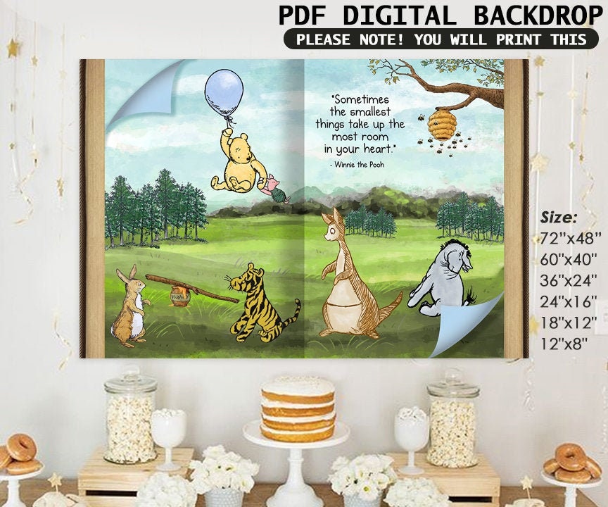 72"x48" Classic Winnie The Pooh Giant Book Backdrop Background in DIGITAL FILE / Instant Download/ Sometimes the smallest things take up the