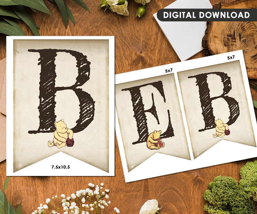 ON SALE! Downloadable Digital Banner / Classic Winnie The Pooh Bunting /Baby Shower Decoration/Instant Download