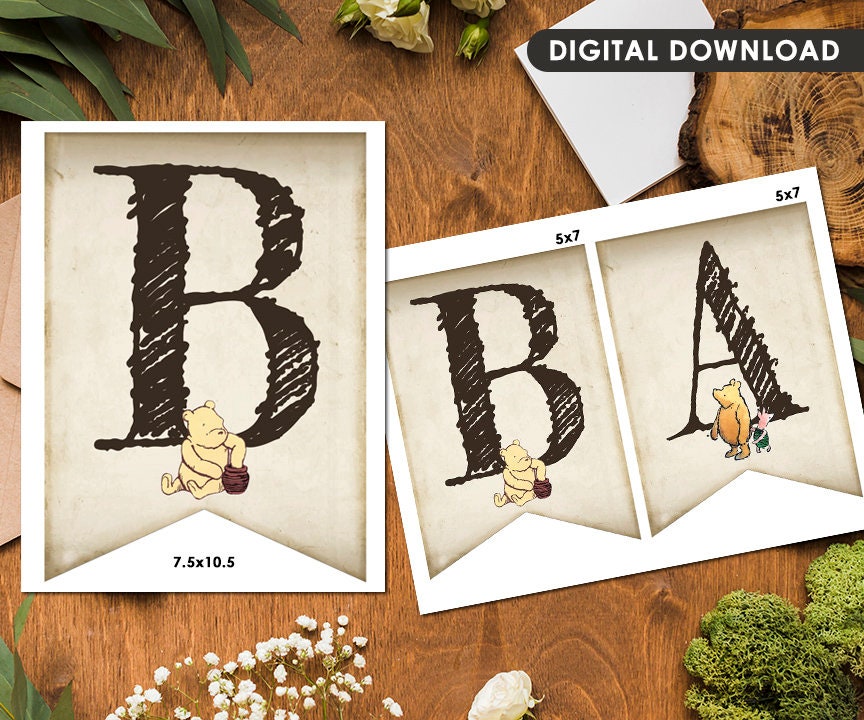 Downloadable Digital Banner Garland/ Classic Winnie The Pooh Bunting /Baby Shower Decoration/Instant Download