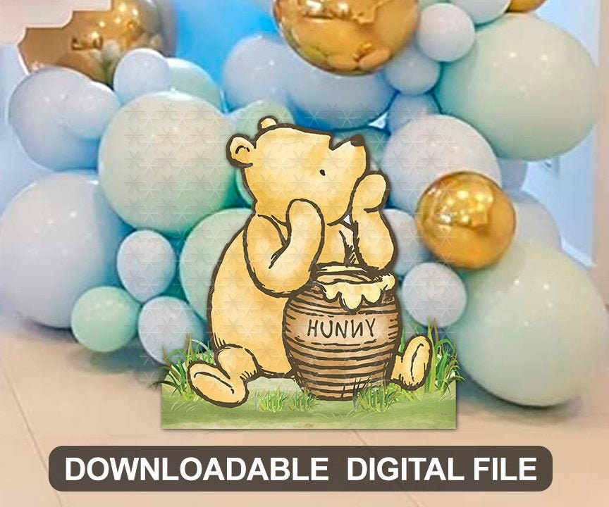 DOWNLOADABLE in seconds! Classic Winnie The Pooh and Hunny Jar Cutout Prop / Yard Sign Stand Up Standee Decoration / Die Cut - spikes.digitalshop