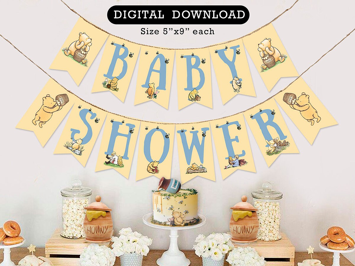 Downloadable Digital Banner Garland/ Classic Winnie The Pooh Baby Shower/Hanging Bunting Flags Decoration /Instant Download
