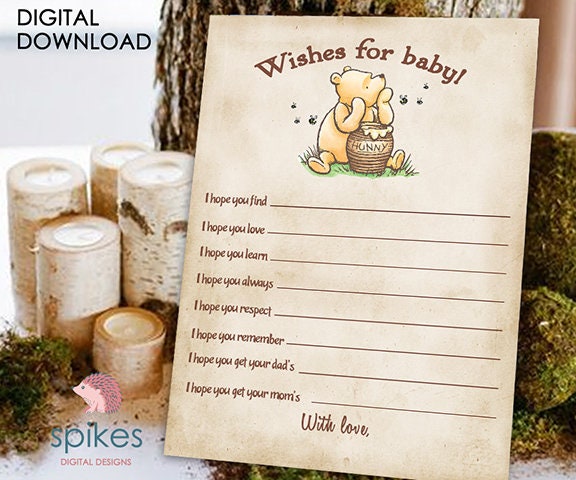 Downloadable Classic Winnie The Pooh Baby Shower Activity - Well Wishes for Baby - Message for Baby - Instant Download - spikes.digitalshop