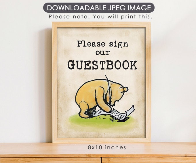 Please Sign Guestbook - Downloadable Winnie the Pooh Party Sign - spikes.digitalshop