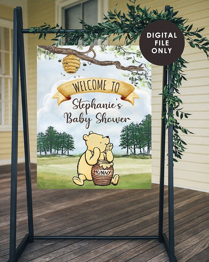 Classic Winnie The Pooh Baby Shower Birthday Poster / Welcome Sign / Personalized Digital File