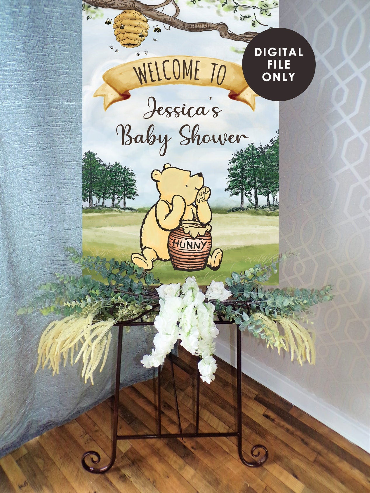 Classic Winnie The Pooh Baby Shower Birthday Poster / Welcome Sign / Personalized Digital File