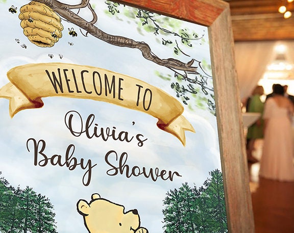 Classic Winnie The Pooh Baby Shower Birthday Poster / Welcome Sign / Personalized Digital File