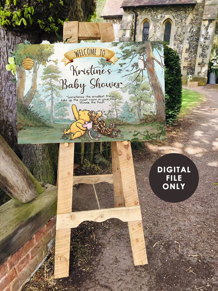 Classic Winnie The Pooh Baby Shower Birthday Poster / Welcome Sign / Personalized Digital File