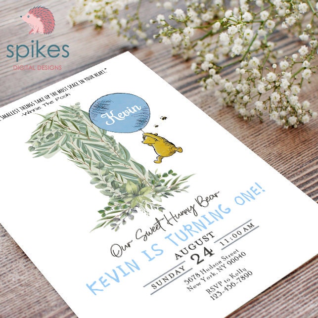Classic Winnie The Pooh First Birthday Invitation Card for Boy Girl / Personalized for you / Digital Only