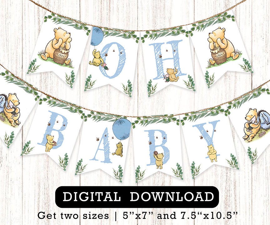 Downloadable Digital Banner Garland/ Classic Winnie The Pooh Baby Shower/Hanging Bunting Flags Decoration /Instant Download