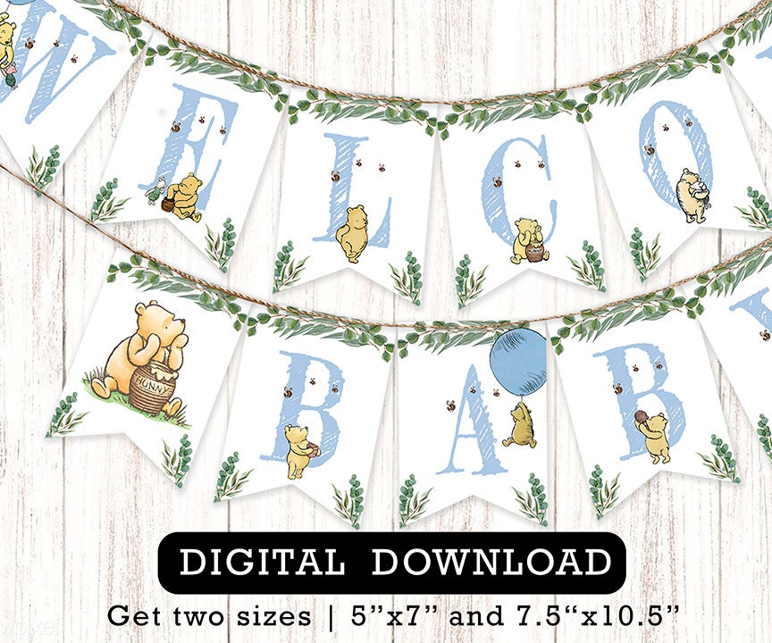 Downloadable Digital Banner Garland/ Classic Winnie The Pooh Baby Shower/Hanging Bunting Flags Decoration /Instant Download