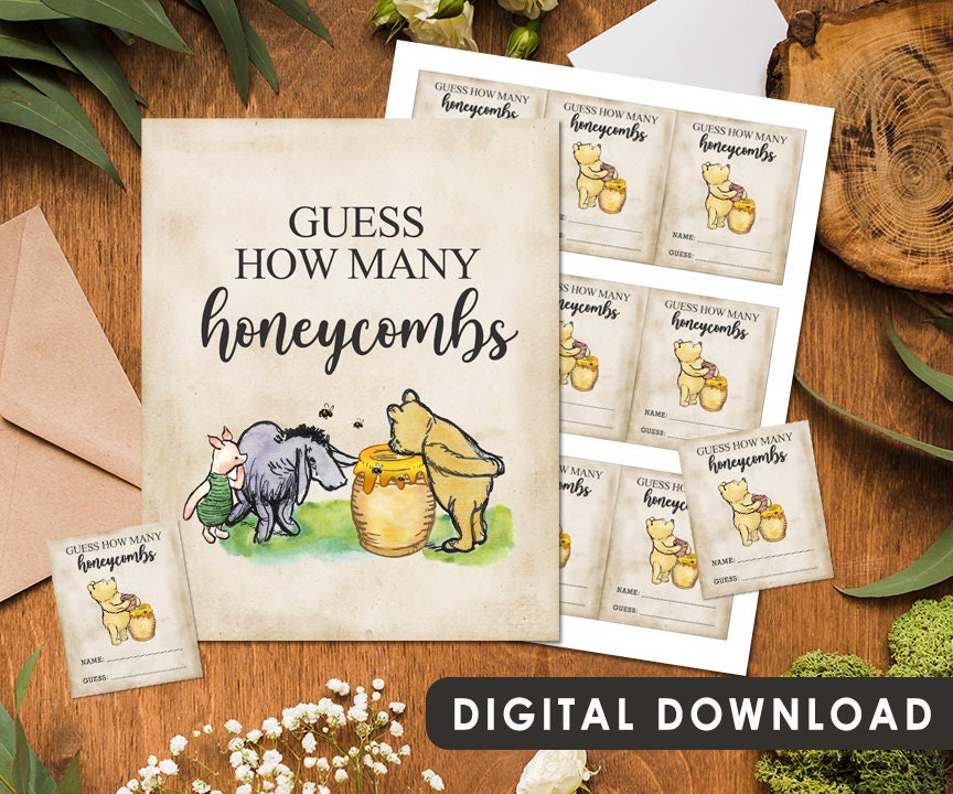 Guess How Many Honeycombs - Downloadable Winnie the Pooh Party Sign & Card - spikes.digitalshop