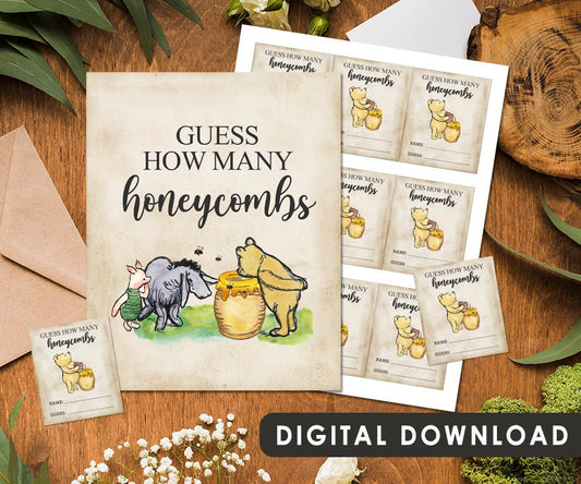 Guess How Many Honeycombs - Downloadable Winnie the Pooh Party Sign & Card - spikes.digitalshop