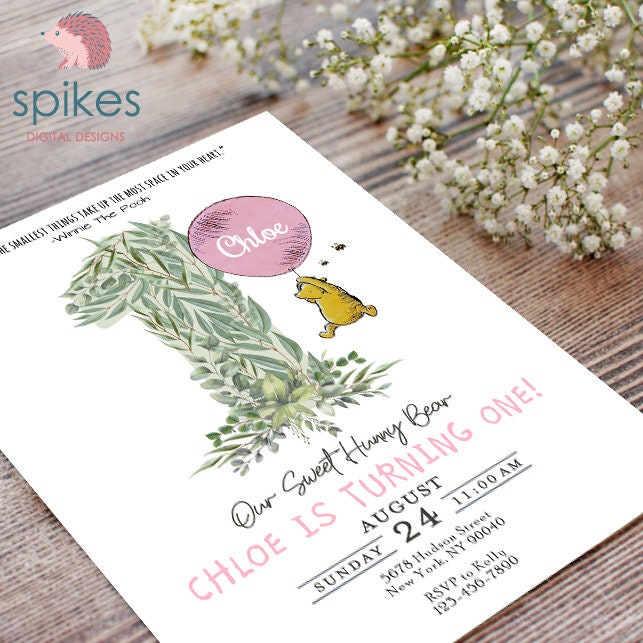 Classic Winnie The Pooh First Birthday Invitation Card for Boy Girl / Personalized for you / Digital Only