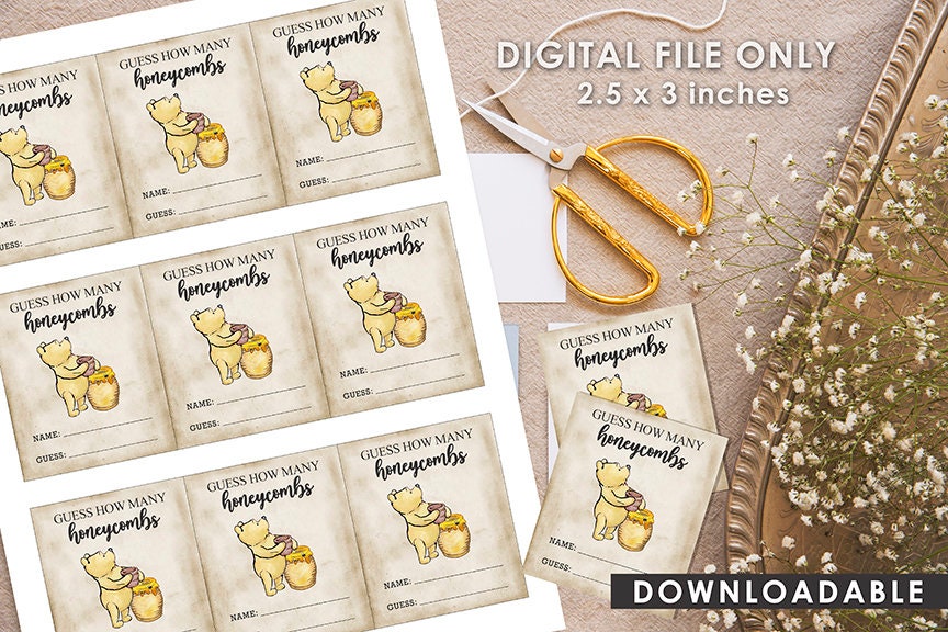 Guess How Many Honeycombs - Downloadable Winnie the Pooh Party Sign & Card - spikes.digitalshop
