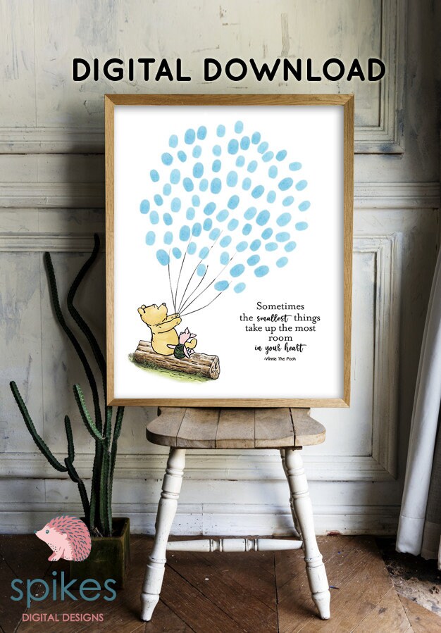 Classic Winnie The Pooh Guestbook for Thumb Prints / Printable Digital Instant Download/ Two Sizes 16x20 and 11x14/Sign Poster - spikes.digitalshop