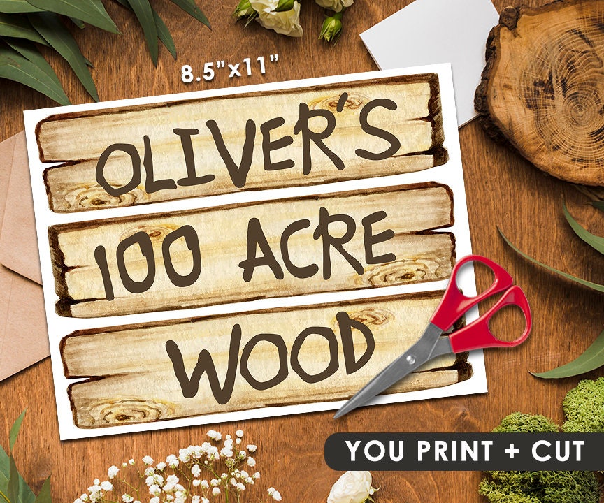 PERSONALIZED Digital Sign/ Wood Signage Hundred Acre/ Digital Printable File Only/ 100 Hundred Aker Wood Sign/ Classic Winnie The Pooh Wood