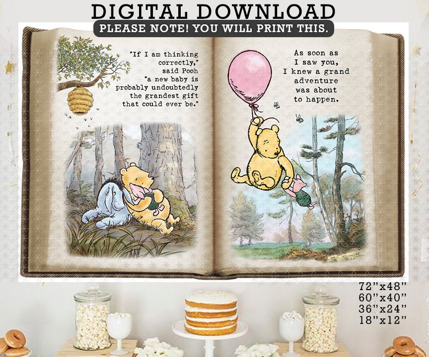 72"x48" Classic Winnie The Pooh Backdrop Background in DIGITAL FILE / Instant Download/ I Soon As I Saw You/If I am thinking correctly