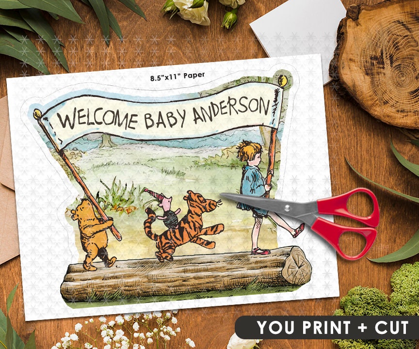 PERSONALIZED Digital Printable for Table Decoration, Centerpiece, Cake Topper / Baby Shower or Birthday / Classic Winnie The Pooh