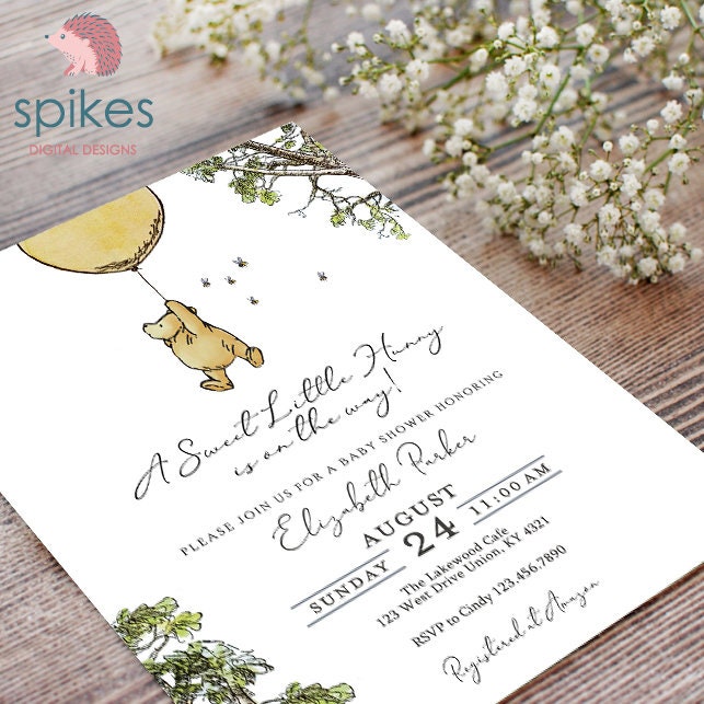 Classic Winnie The Pooh Invitation Card / Personalized for Baby Shower or Birthday