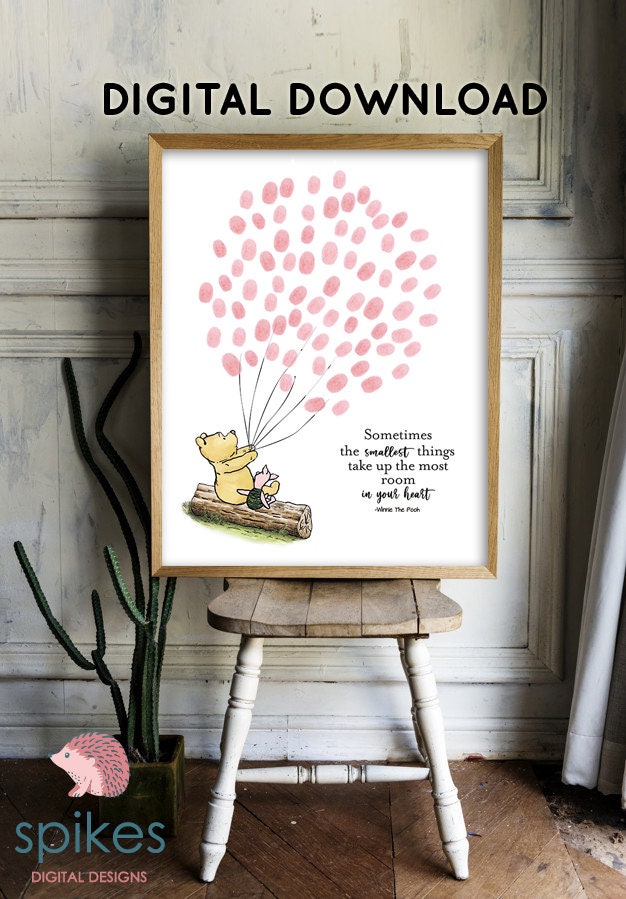 Classic Winnie The Pooh Guestbook for Thumb Prints / Printable Digital Instant Download/ Two Sizes 16x20 and 11x14/Sign Poster - spikes.digitalshop