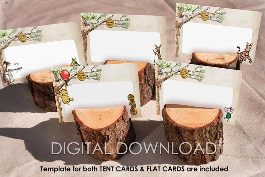 DOWNLOADABLE Blank Food Labels Tag / Non-Editable PDF / Food Tent and Flat Card Template/ Classic Winnie The Pooh - spikes.digitalshop