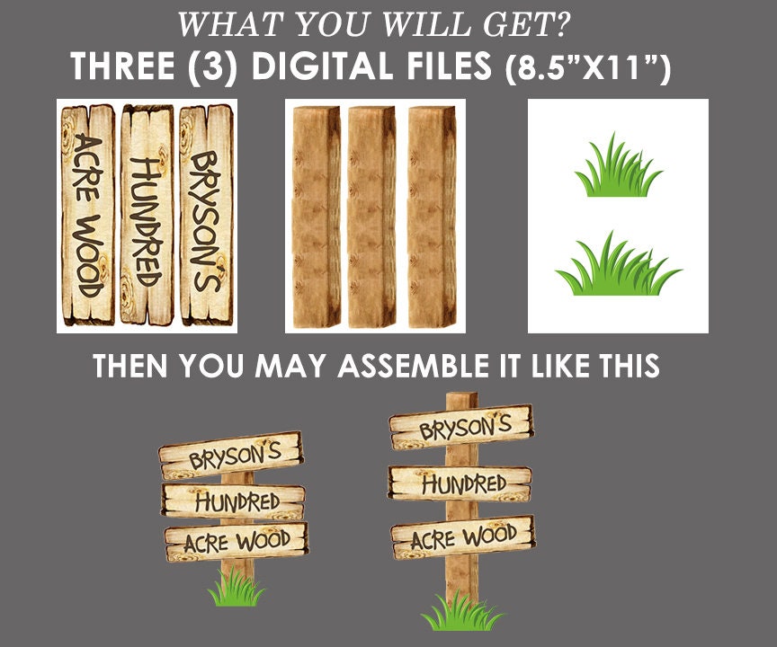 PERSONALIZED Digital Sign/ Wood Signage Hundred Acre/ Digital Printable File Only/ 100 Hundred Aker Wood Sign/ Classic Winnie The Pooh Wood