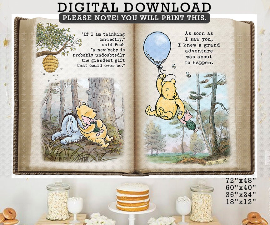 72"x48" Classic Winnie The Pooh Backdrop Background in DIGITAL FILE / Instant Download/ I Soon As I Saw You/If I am thinking correctly