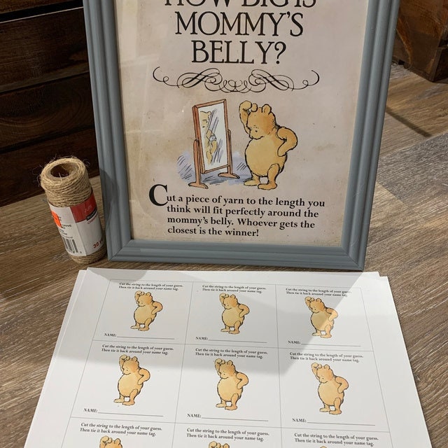 How Big Is Mommy's Belly - Downloadable Winnie The Pooh Baby Shower Game Sign - spikes.digitalshop