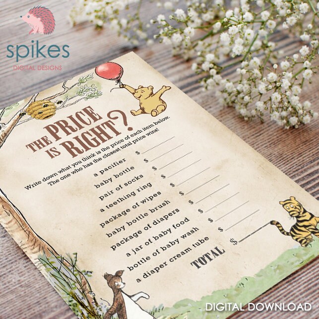 Classic Winnie The Pooh Baby Shower Games - The Price Is Right - Instant Download