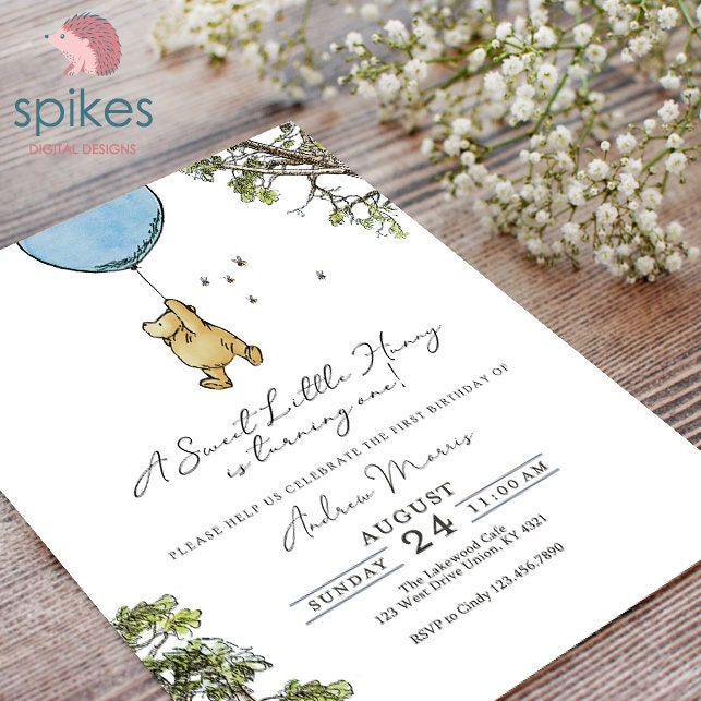 Classic Winnie The Pooh Invitation Card / Gender Neutral / Boy Girl / Personalized for you / Digital Only / Baby Shower or Birthday