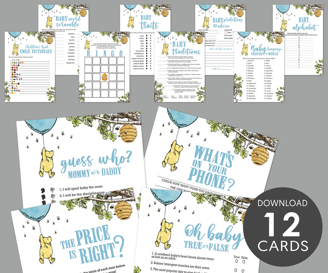 12 Games Bundle Pack - Classic Winnie The Pooh Baby Shower
