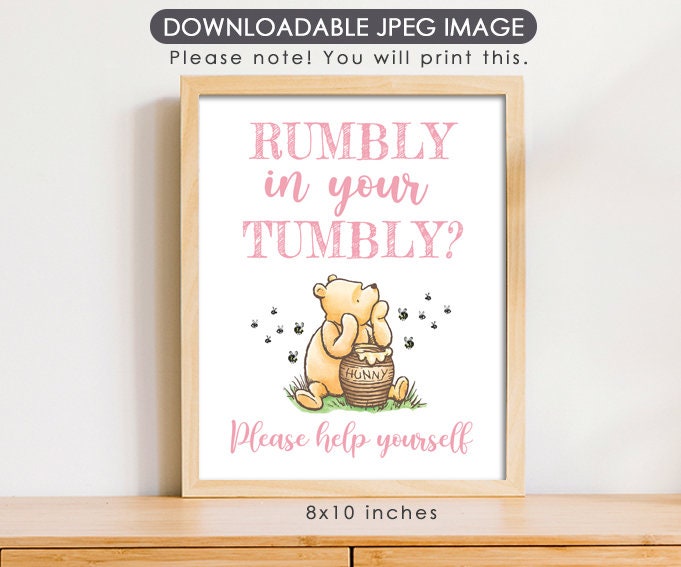 Rumbly in your Tumbly - Downloadable Winnie The Pooh Party Sign - spikes.digitalshop