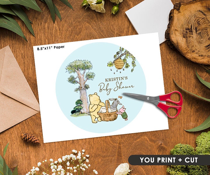 Personalized Charger Plate Label Insert! Digital item Only /Text Customized for you / Choose Size 8", 7", 6" / Classic Winnie The Pooh Baby Shower