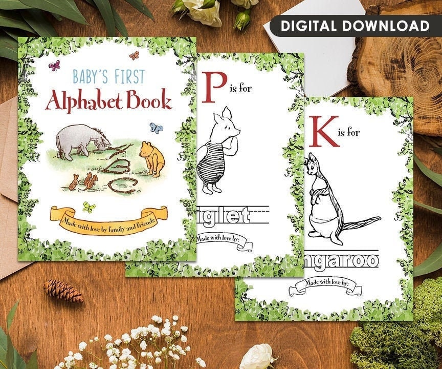 Download in seconds! Keepsake for Baby! Classic Winnie the Pooh themed ABC Book / Baby Shower, Birthday Gift - spikes.digitalshop