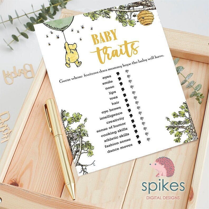 Gender Neutral - Classic Winnie The Pooh Baby Shower Games - Baby Traits and Features - Green Balloon - spikes.digitalshop