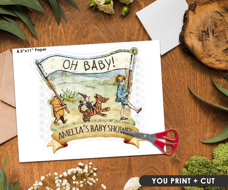 PERSONALIZED Digital Printable for Table Decoration, Centerpiece, Cake Topper / Baby Shower or Birthday / Classic Winnie The Pooh