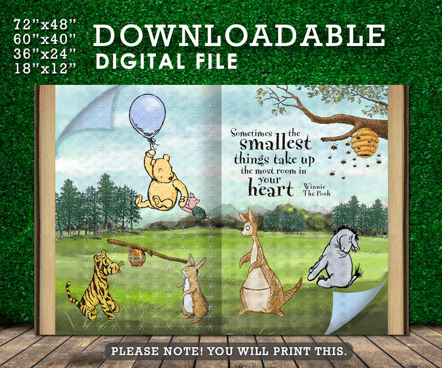 Giant Book Backdrop / Classic Winnie The Pooh Background in DIGITAL FILE / Instant Download/ Sometimes the smallest things take up the - spikes.digitalshop