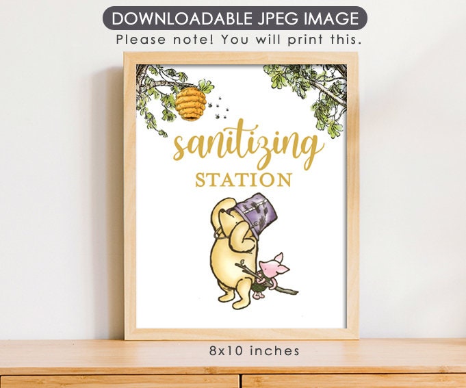 Sanitizing Station - Downloadable Winnie the Pooh Party Sign - spikes.digitalshop