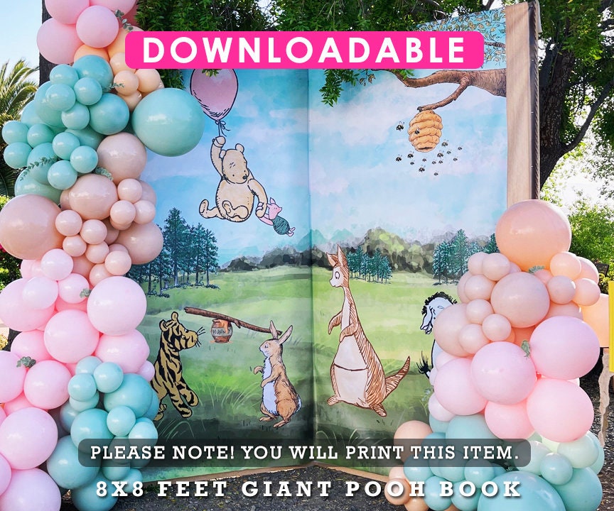 8x8 Feet Giant Pooh Book Backdrop/ For Girl Pink Classic Winnie The Pooh Backdrop in DIGITAL FILE / Instant Download - spikes.digitalshop