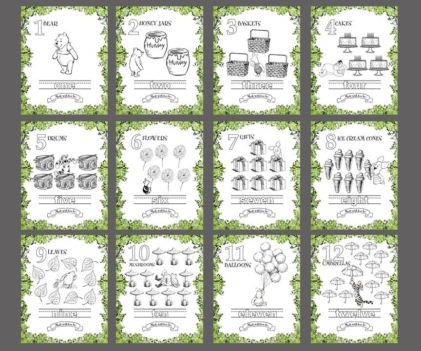 Download in seconds! Keepsake for Baby! Classic Winnie the Pooh themed Number Book / Baby Shower, Birthday Gift