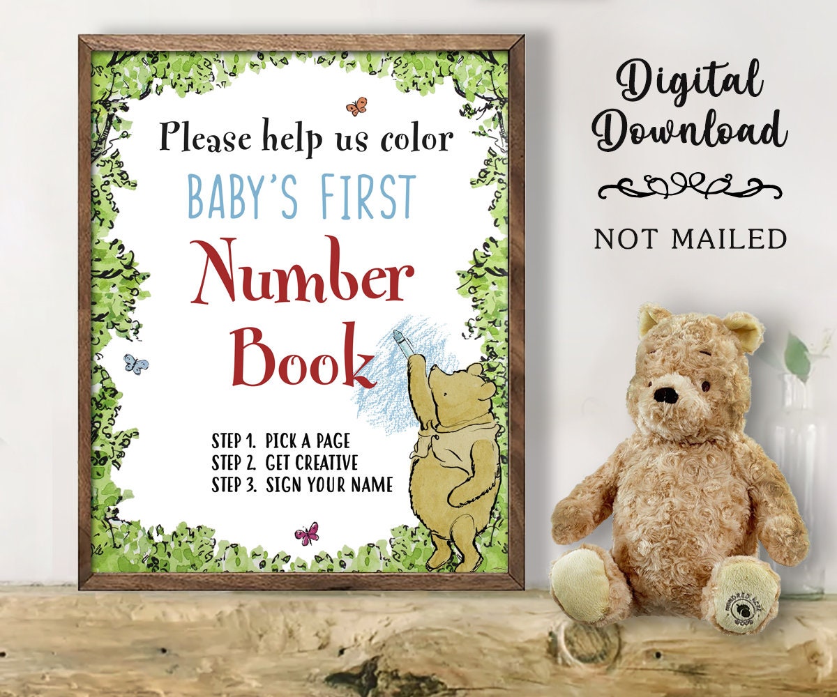 Download in seconds! Keepsake for Baby! Classic Winnie the Pooh themed Number Book / Baby Shower, Birthday Gift