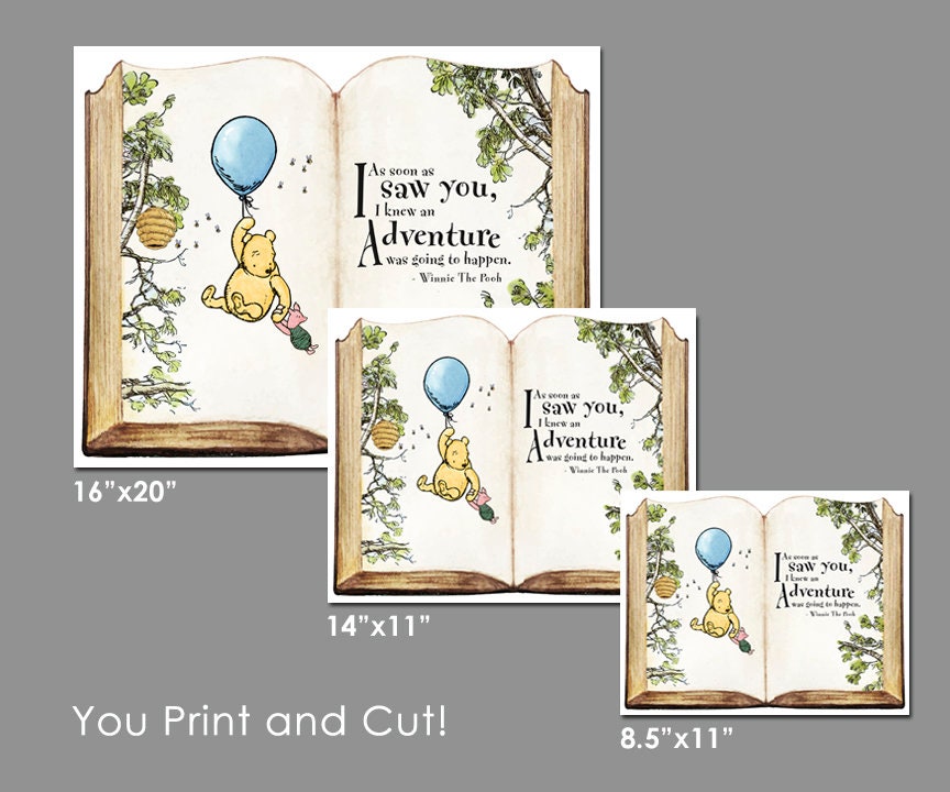 DOWNLOADABLE Pooh Book Decoration! Download Three Sizes 8.5x11 / 16x20/ 11x14 Digital File / Classic Winnie The Pooh Quote