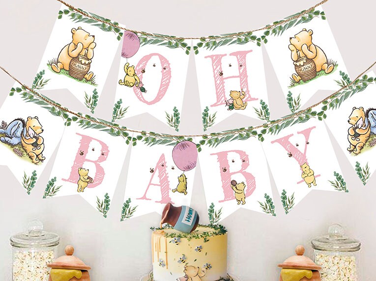 Downloadable Digital Banner Garland/ Classic Winnie The Pooh Baby Shower/Hanging Bunting Flags Decoration /Instant Download - spikes.digitalshop