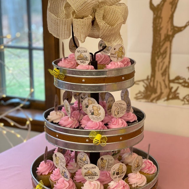 2" BABY SHOWER Cupcake Topper / Download 12 Designs/ Circle Tag Sticker / Cookie Food Favor Label / Classic Winnie The Pooh Baby Shower - spikes.digitalshop