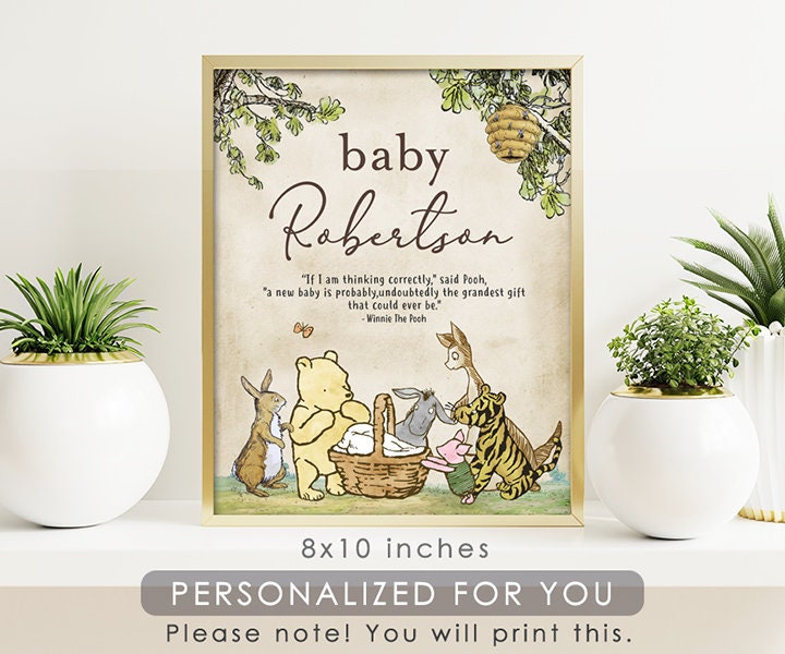 PERSONALIZED Baby Sign/ Digital File Only / Classic Winnie The Pooh Baby Shower / Nursery Room Wallart