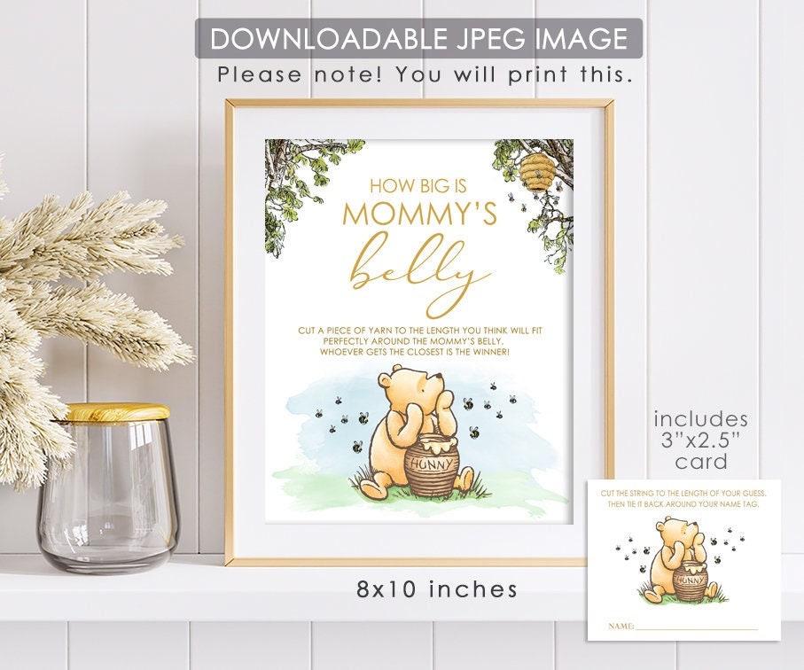 How Big Is Mommy's Belly - Downloadable Winnie The Pooh Baby Shower Game Sign - spikes.digitalshop