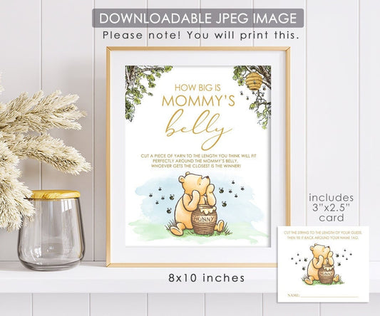 How Big Is Mommy's Belly - Downloadable Winnie The Pooh Baby Shower Game Sign - spikes.digitalshop