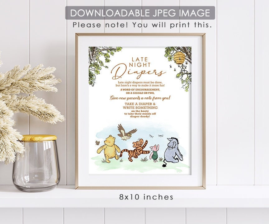 Late Night Diaper - Downloadable Winnie the Pooh Baby Shower Sign - spikes.digitalshop